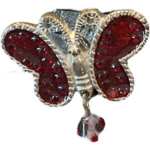 Butterfly Red Rhinestone Brooch Pin With Clutch Back Avon